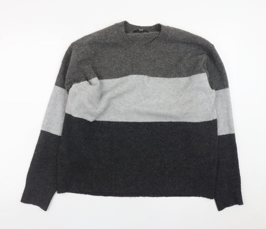 UNIQLO Womens Grey Striped Crew Neck Wool Blend Jumper Size M
