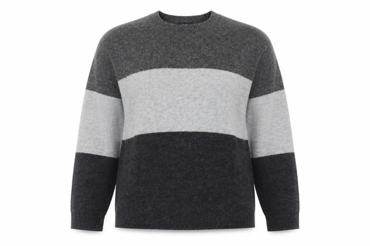 Uniqlo Womens Grey Striped Crew Neck Wool Blend Jumper Size M