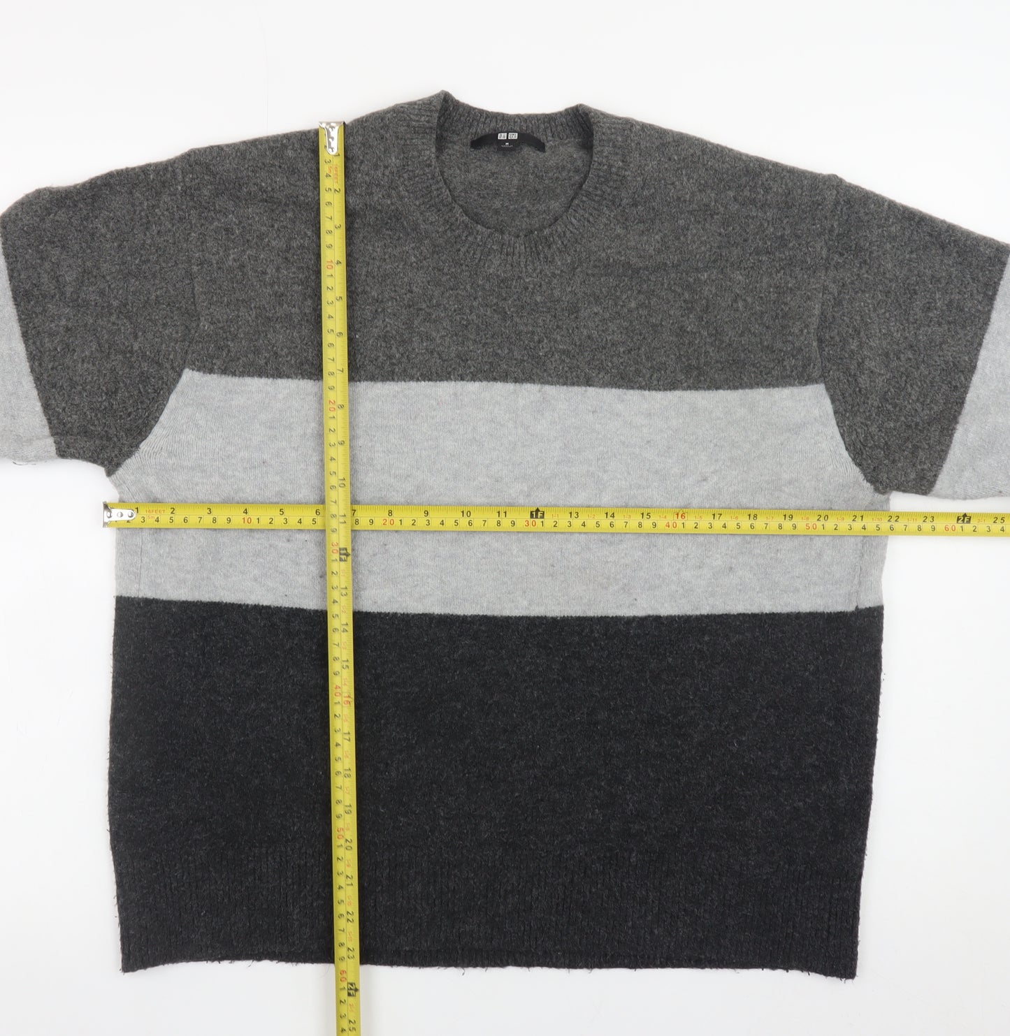 UNIQLO Womens Grey Striped Crew Neck Wool Blend Jumper Size M