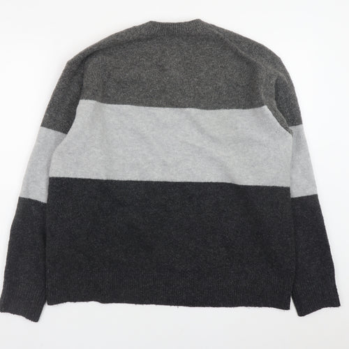UNIQLO Womens Grey Striped Crew Neck Wool Blend Jumper Size M