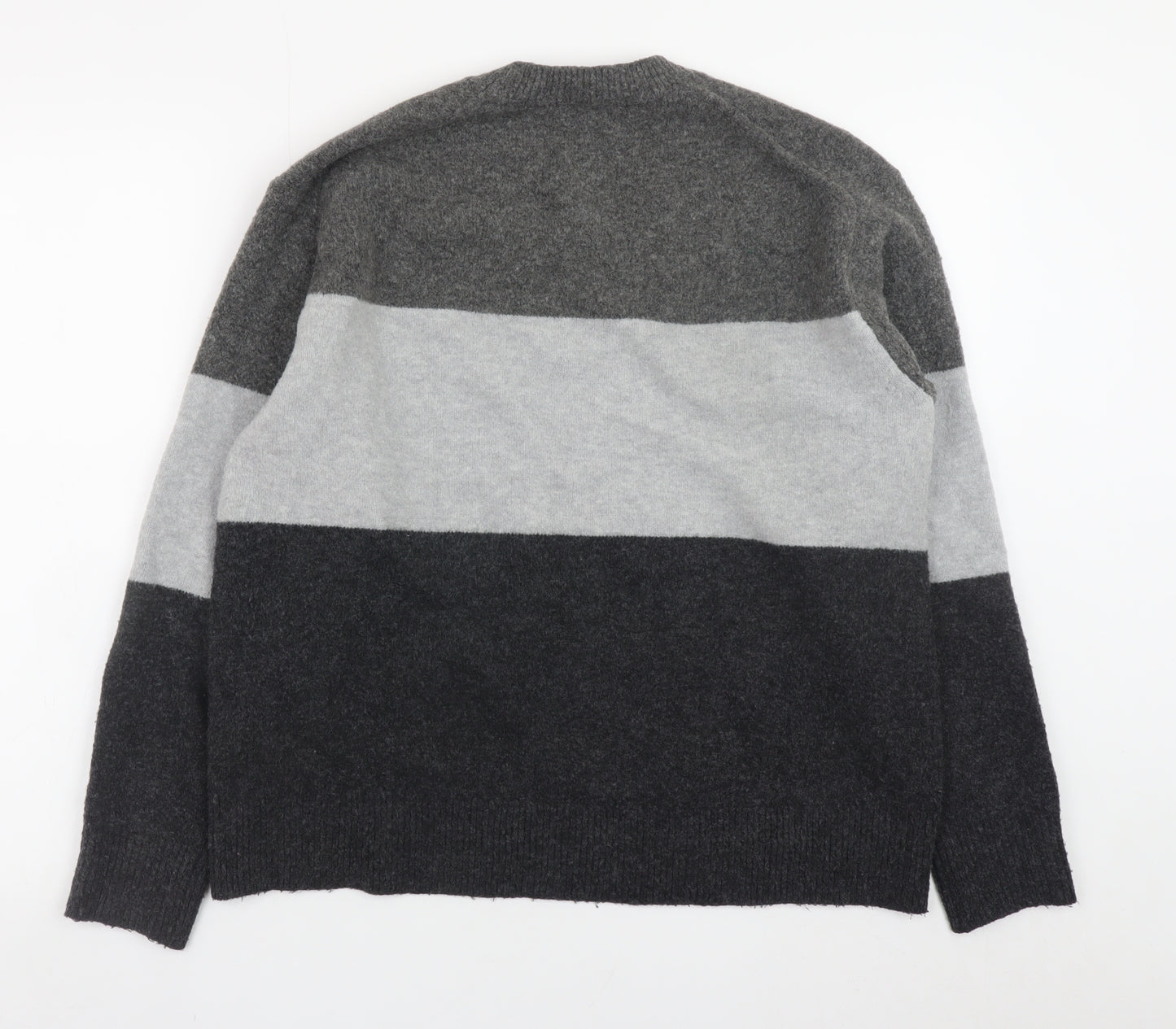 UNIQLO Womens Grey Striped Crew Neck Wool Blend Jumper Size M