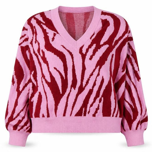 Y.A.S Women’s Pink Animal Print V-Neck Pullover Jumper XL