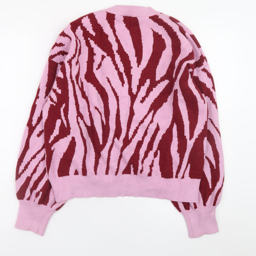 Y.A.S Women’s Pink Animal Print V-Neck Pullover Jumper XL