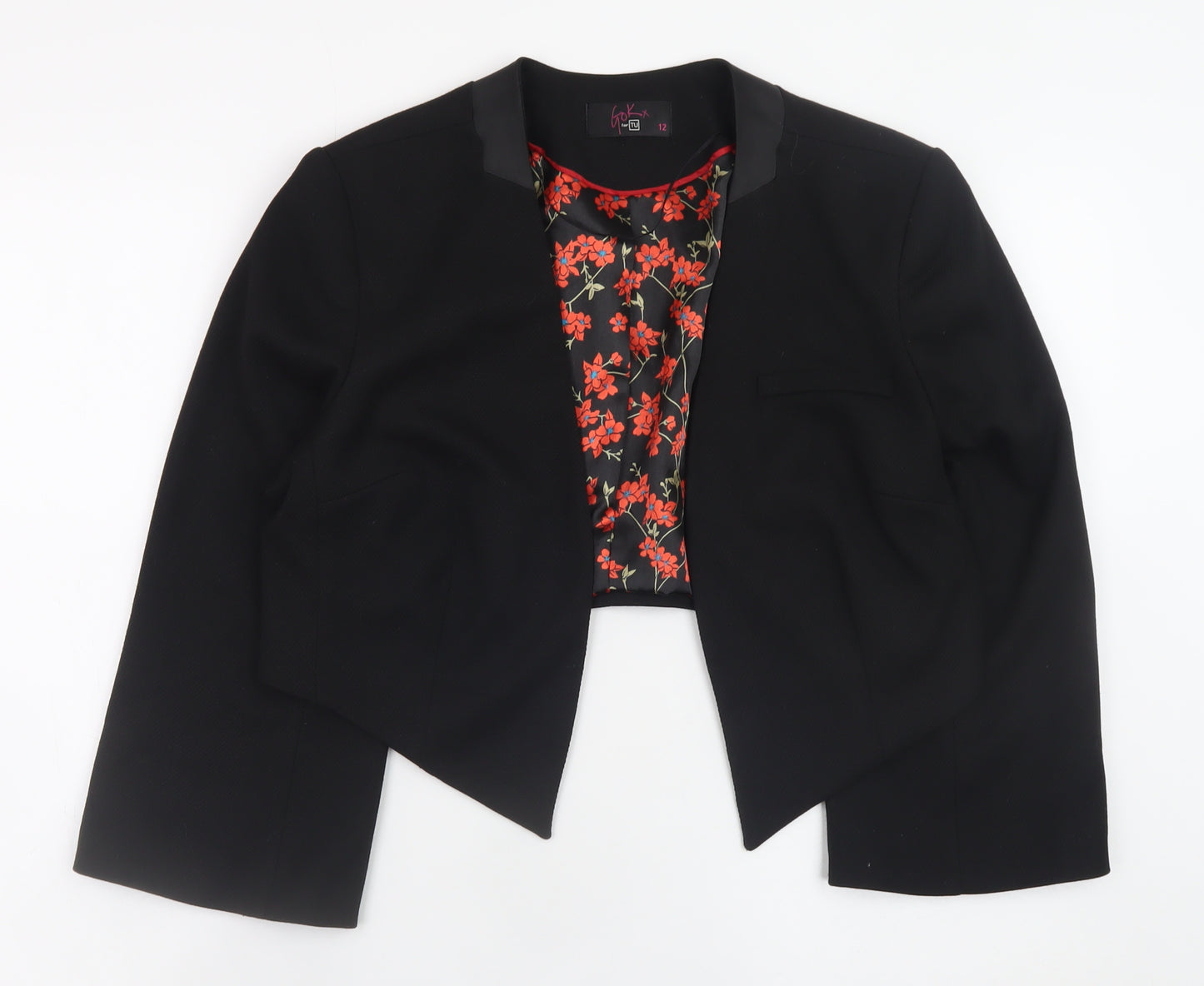 TU Women's Black Cropped Blazer Jacket Size 12 Lined