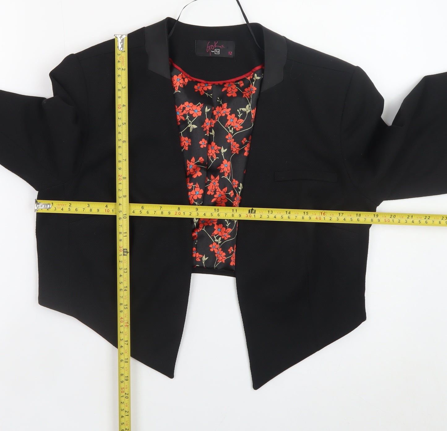 TU Women's Black Cropped Blazer Jacket Size 12 Lined