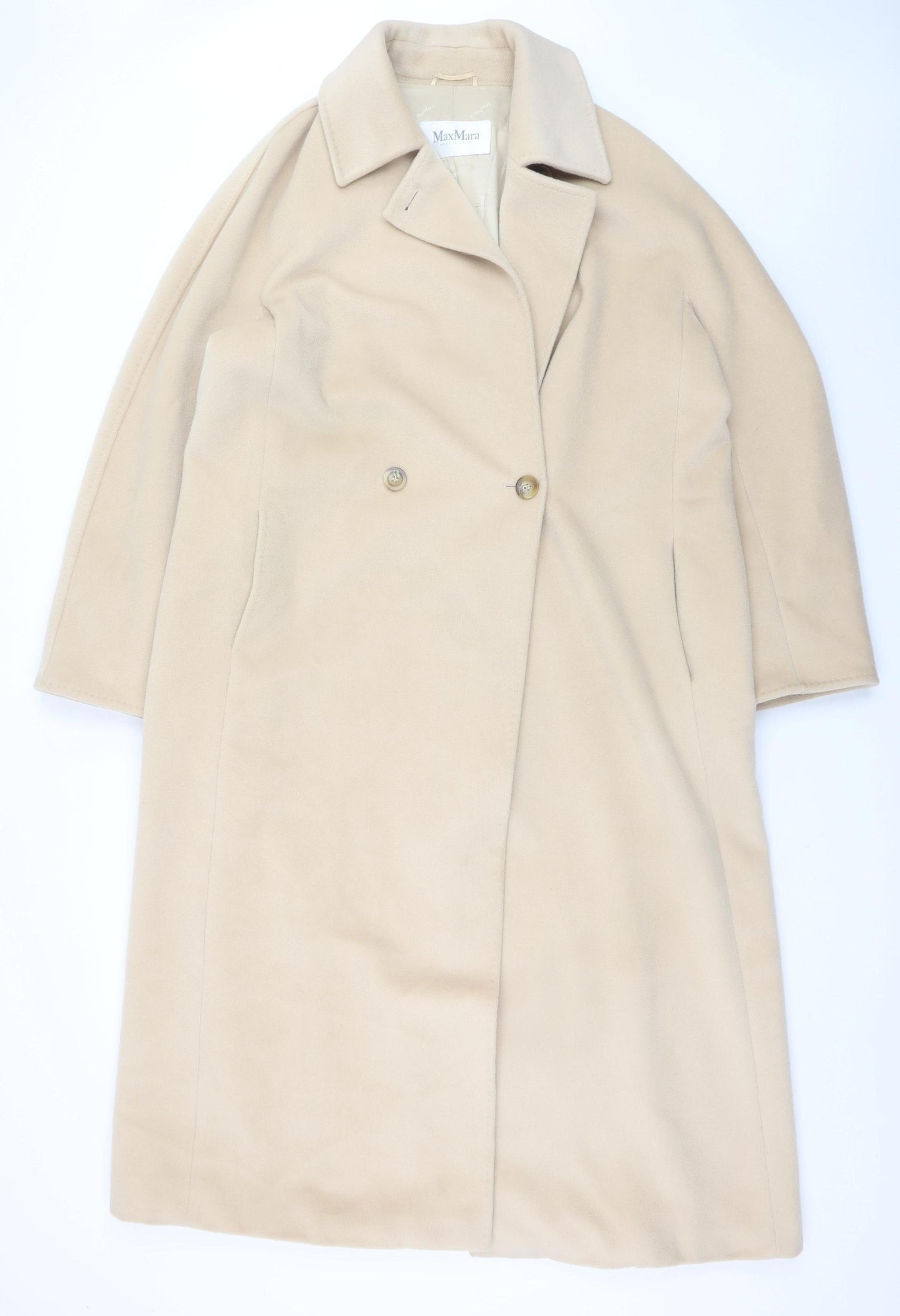 MaxMara Women's Beige Wool Cashmere Long Overcoat Size 16
