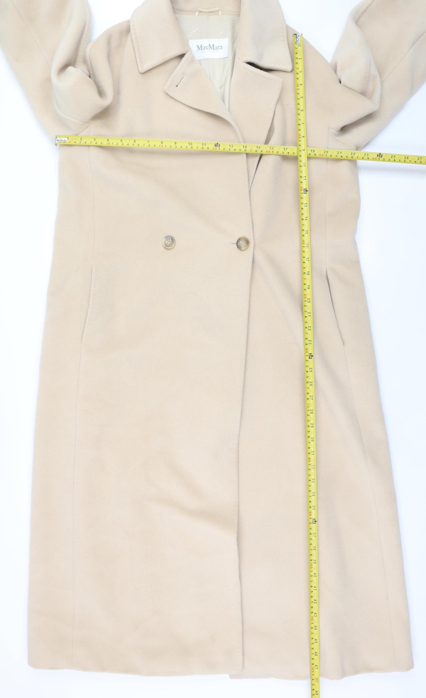 MaxMara Women's Beige Wool Cashmere Long Overcoat Size 16