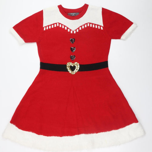 Primark Women Red Fit & Flare Christmas Knit Dress M