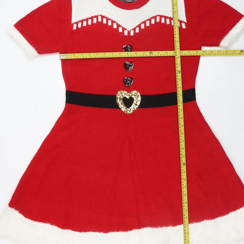 Primark Women Red Fit & Flare Christmas Knit Dress M