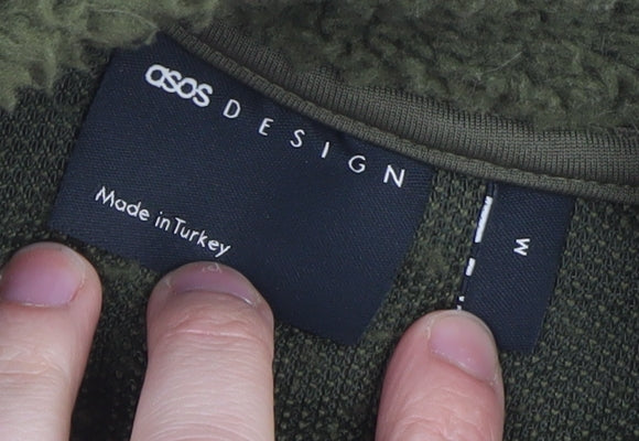 ASOS Design Men’s Green Fleece Jacket M Regular Fit Full Zip