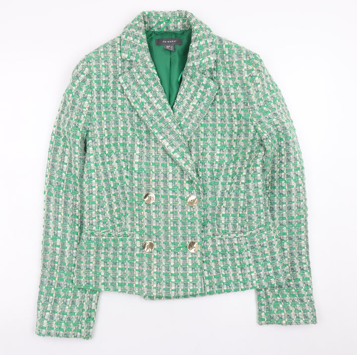 Primark Women Green Check Tweed Blazer Jacket Size 6