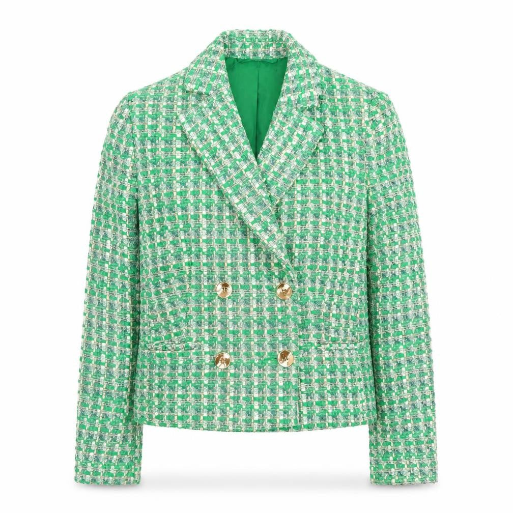 Front view of Primark Women Green Check Tweed Blazer Jacket, size 6