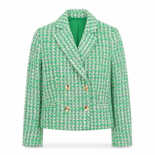 Front view of Primark Women Green Check Tweed Blazer Jacket, size 6