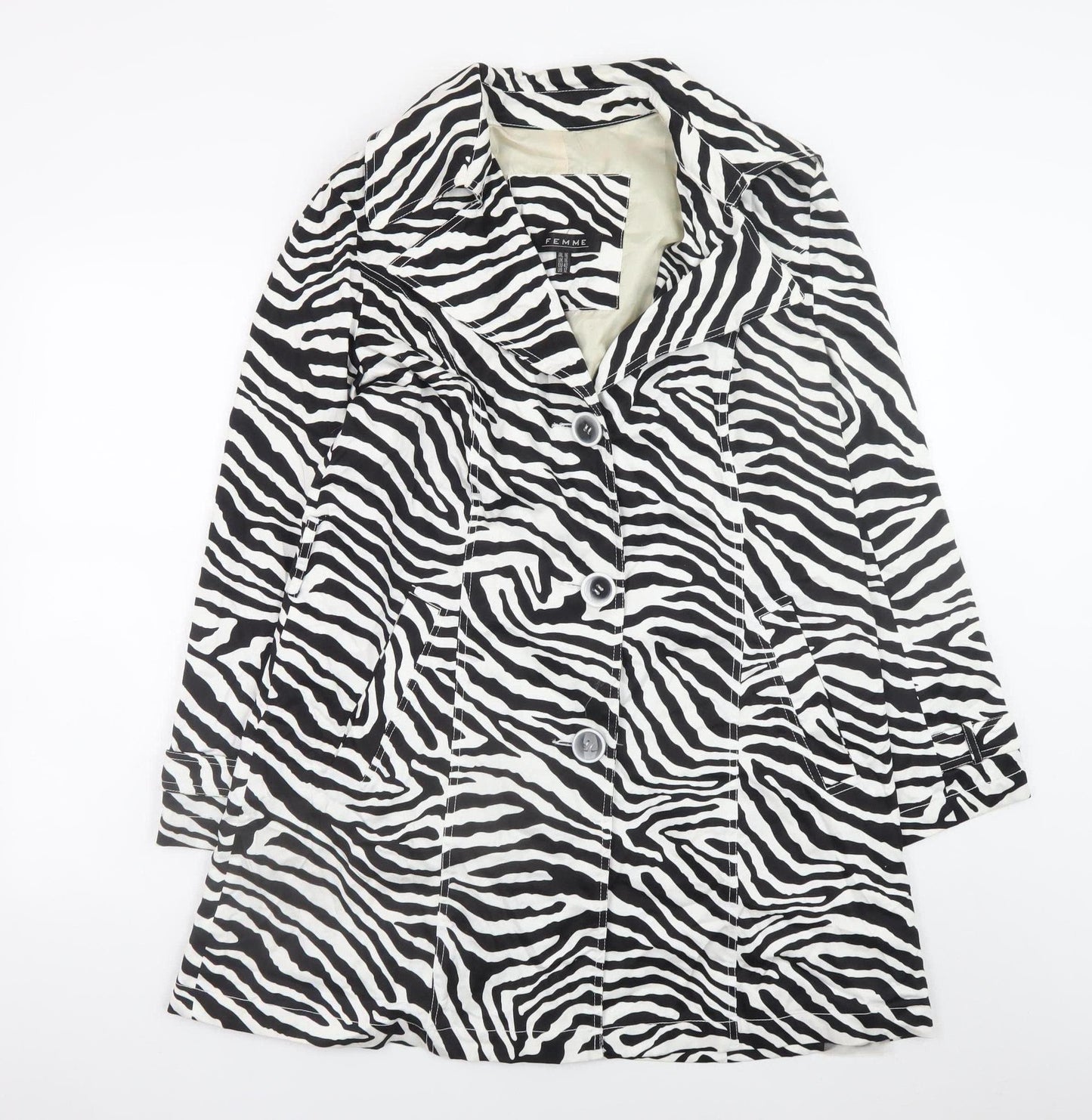 Femme Women's Black Zebra Print Cotton Trench Coat Size 16