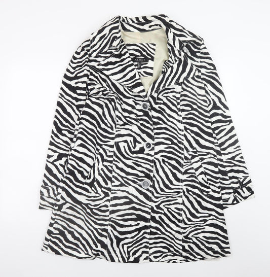 Femme Women's Black Zebra Print Cotton Trench Coat Size 16
