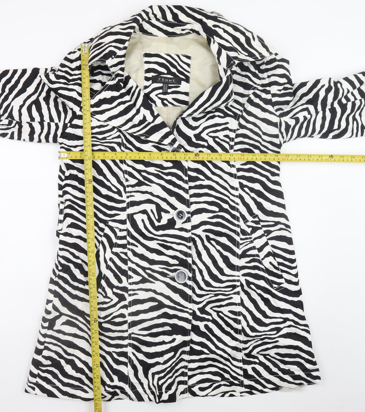 Femme Women's Black Zebra Print Cotton Trench Coat Size 16