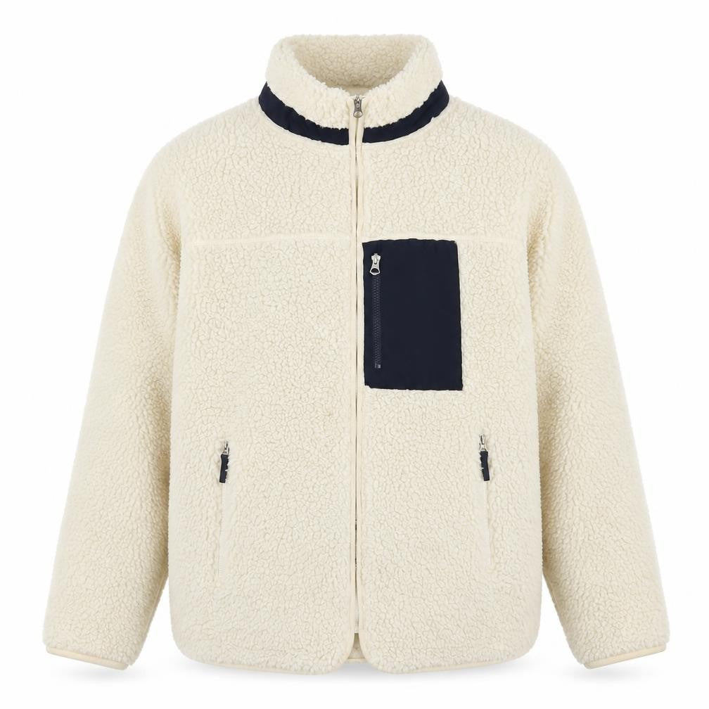 Front view of H&M Men’s Ivory Fleece Full Zip Jacket, size S, Regular Fit