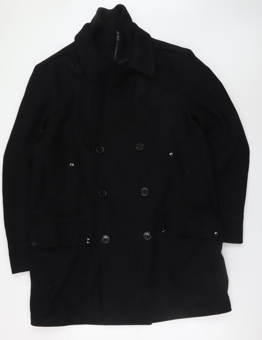Austin Reed Men’s Black Wool Blend Double-Breasted Pea Coat XL