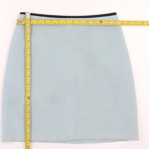 Marks and Spencer Women Blue Wool Blend Knee Length Pencil Skirt UK 8
