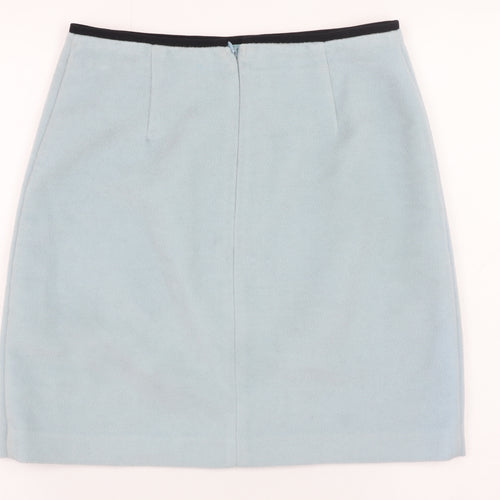 Marks and Spencer Women Blue Wool Blend Knee Length Pencil Skirt UK 8