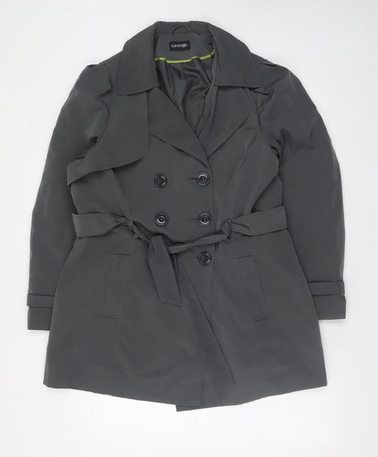 George Women Grey Trench Coat Belted Mid-Length Size 18 Polyester