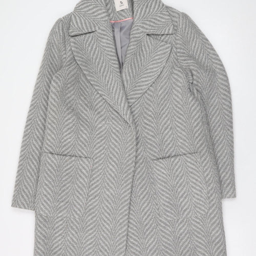Tu Women Grey Herringbone Wool Blend Mid-Length Overcoat Size 12