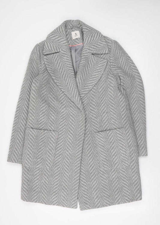 Tu Women Grey Herringbone Wool Blend Mid-Length Overcoat Size 12