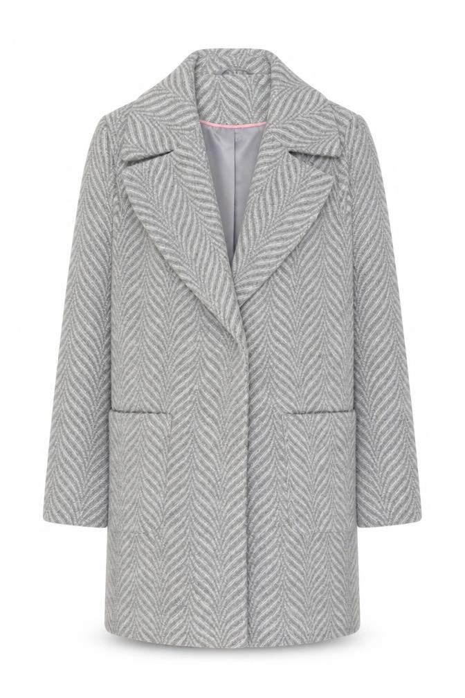 Front view of Tu Women Grey Herringbone Wool Blend Mid-Length Overcoat, size 12