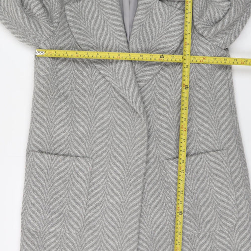 Tu Women Grey Herringbone Wool Blend Mid-Length Overcoat Size 12