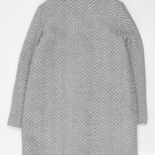 Tu Women Grey Herringbone Wool Blend Mid-Length Overcoat Size 12