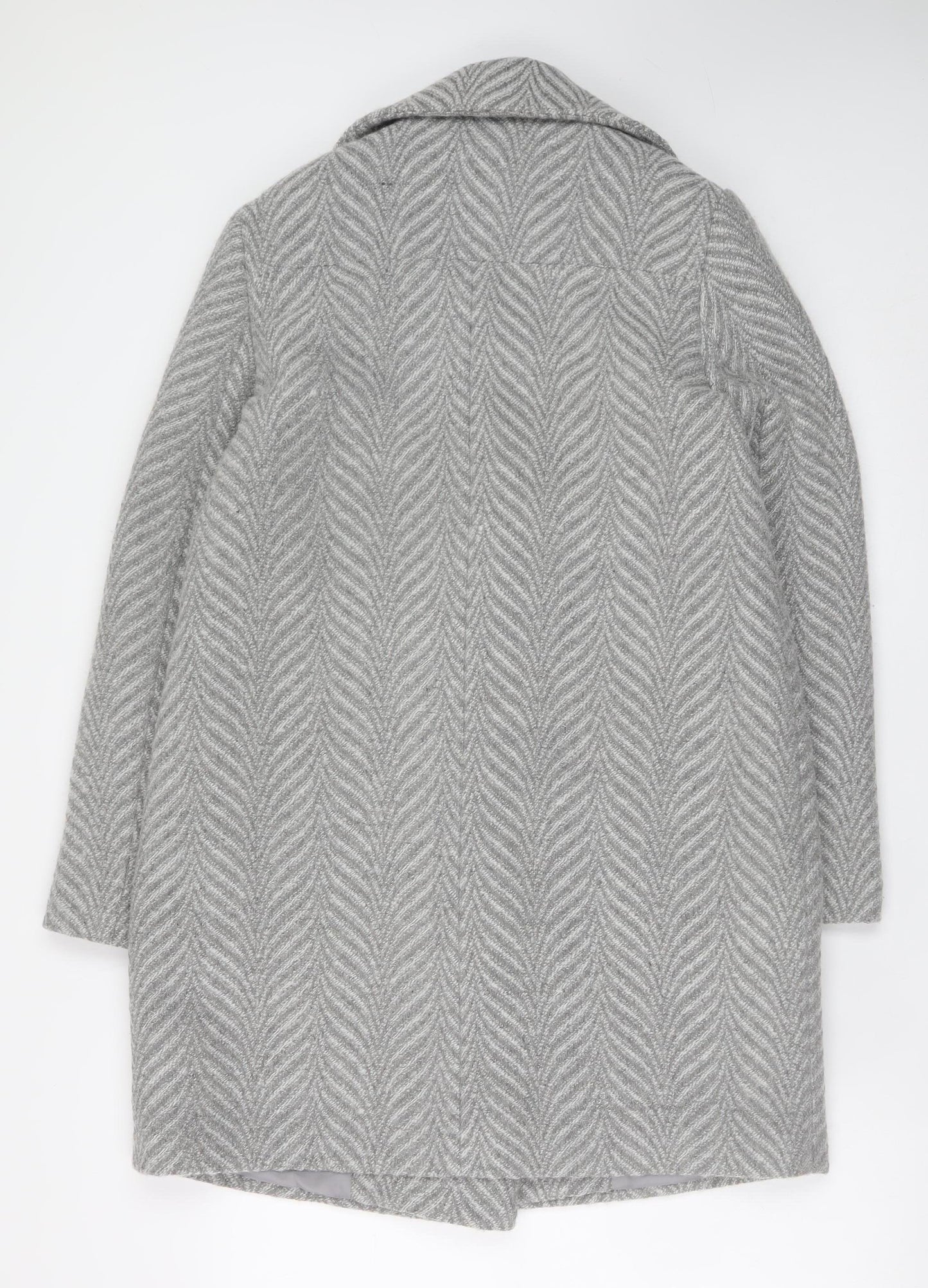 Tu Women Grey Herringbone Wool Blend Mid-Length Overcoat Size 12