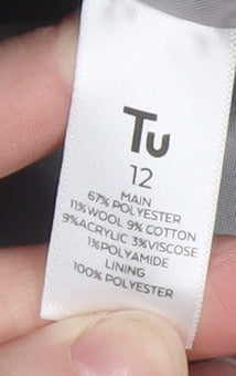 Tu Women Grey Herringbone Wool Blend Mid-Length Overcoat Size 12