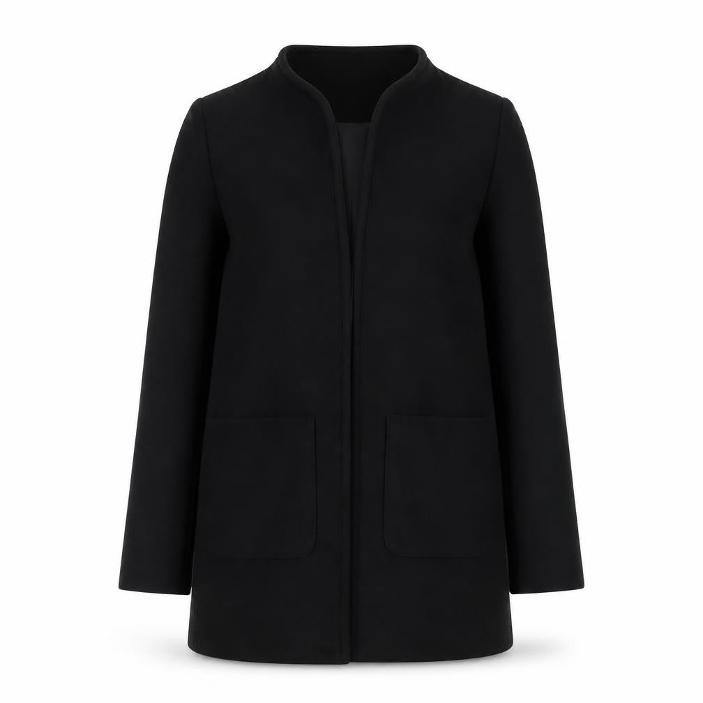 Front view of H&M Women’s Black Mid-Length Regular Fit Coat, size UK 8