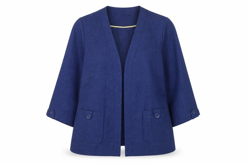 Front view of Eastex Women's Blue, size 14, Classic Mid-Length Blazer Jacket