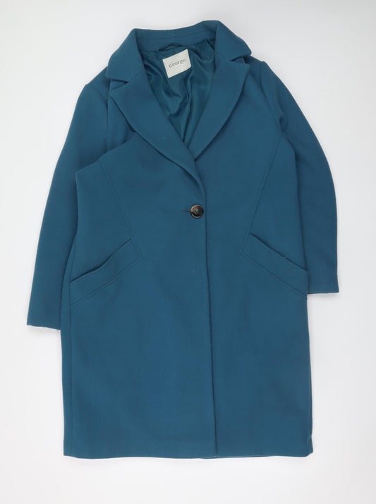 George Women's Teal Long Polyester Overcoat Size 16 Classic Style
