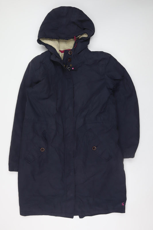 Joules Women's Blue Waterproof Rain Coat UK 14 Hooded Long Jacket