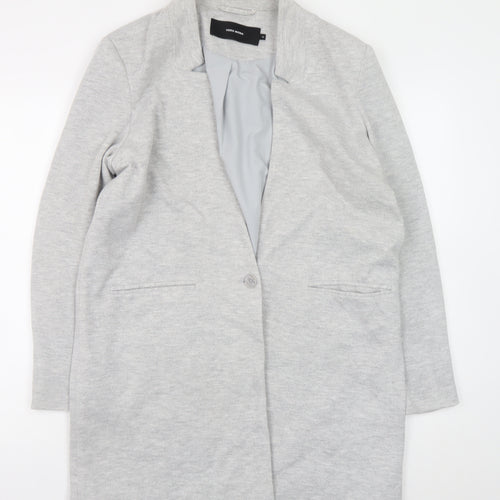 Vero Moda Women Grey Cotton Blend Mid-Length Coatigan Size 14