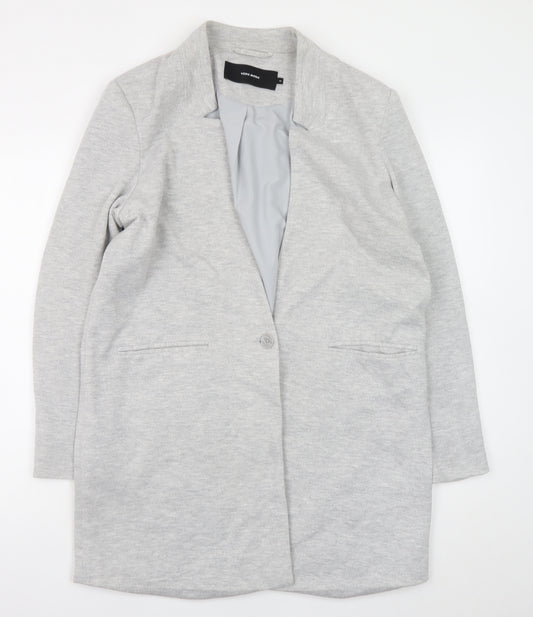 Vero Moda Women Grey Cotton Blend Mid-Length Coatigan Size 14