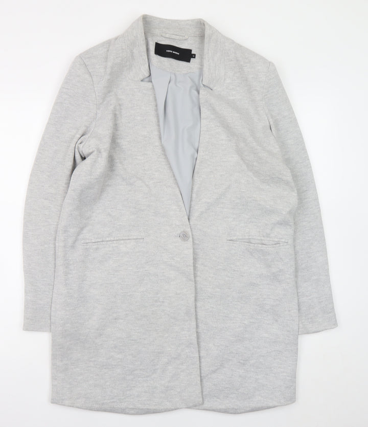 Vero Moda Women Grey Cotton Blend Mid-Length Coatigan Size 14