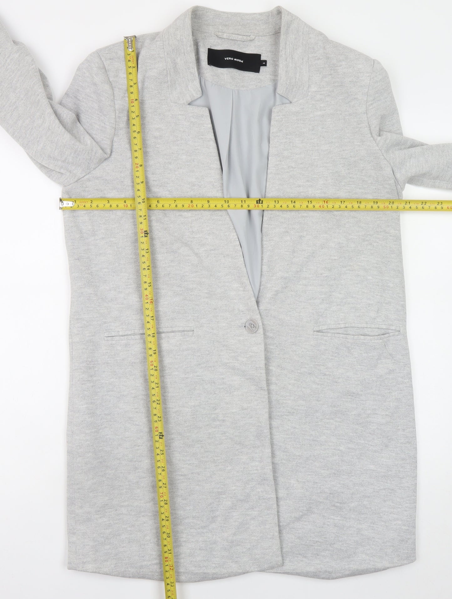 Vero Moda Women Grey Cotton Blend Mid-Length Coatigan Size 14
