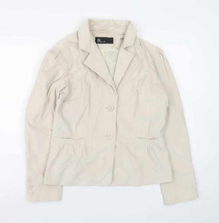 BHS Women Beige Cotton Blazer Jacket Size 12 Classic Style