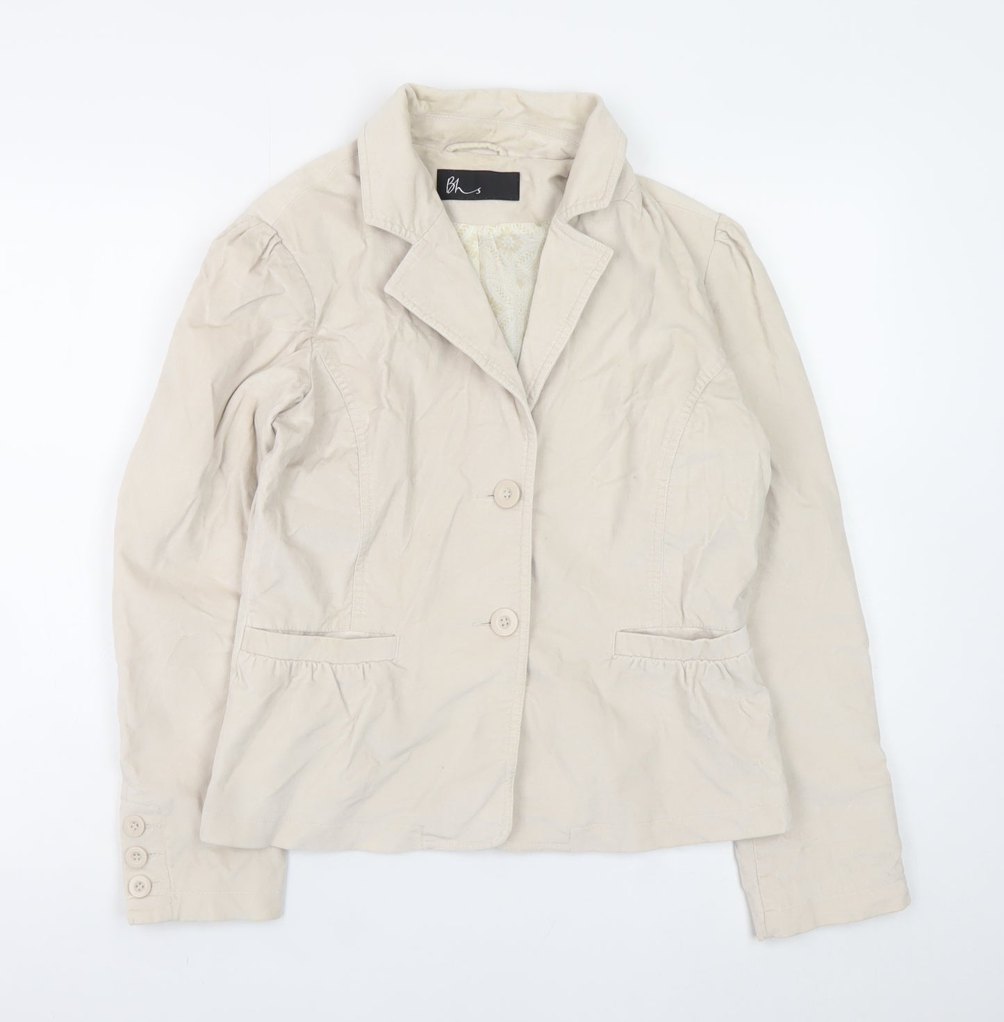 BHS Women Beige Cotton Blazer Jacket Size 12 Classic Style