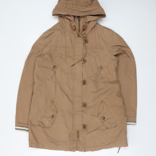 Fat Face Womens Beige Hooded Parka Coat Size 10 Cotton Mid-Length