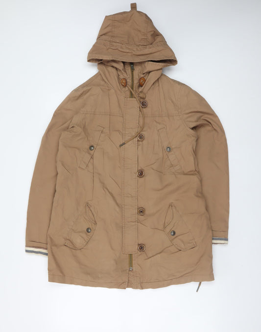 Fat Face Womens Beige Hooded Parka Coat Size 10 Cotton Mid-Length