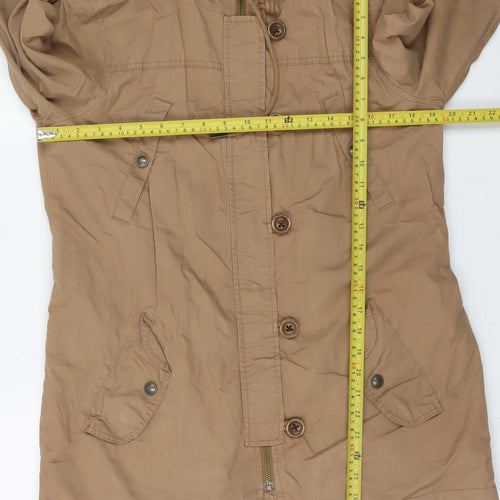 Fat Face Womens Beige Hooded Parka Coat Size 10 Cotton Mid-Length