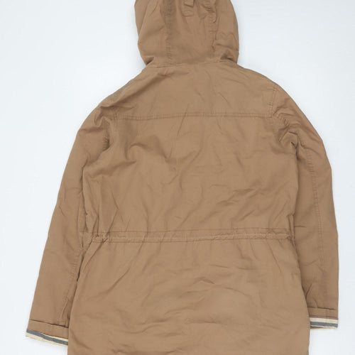 Fat Face Womens Beige Hooded Parka Coat Size 10 Cotton Mid-Length