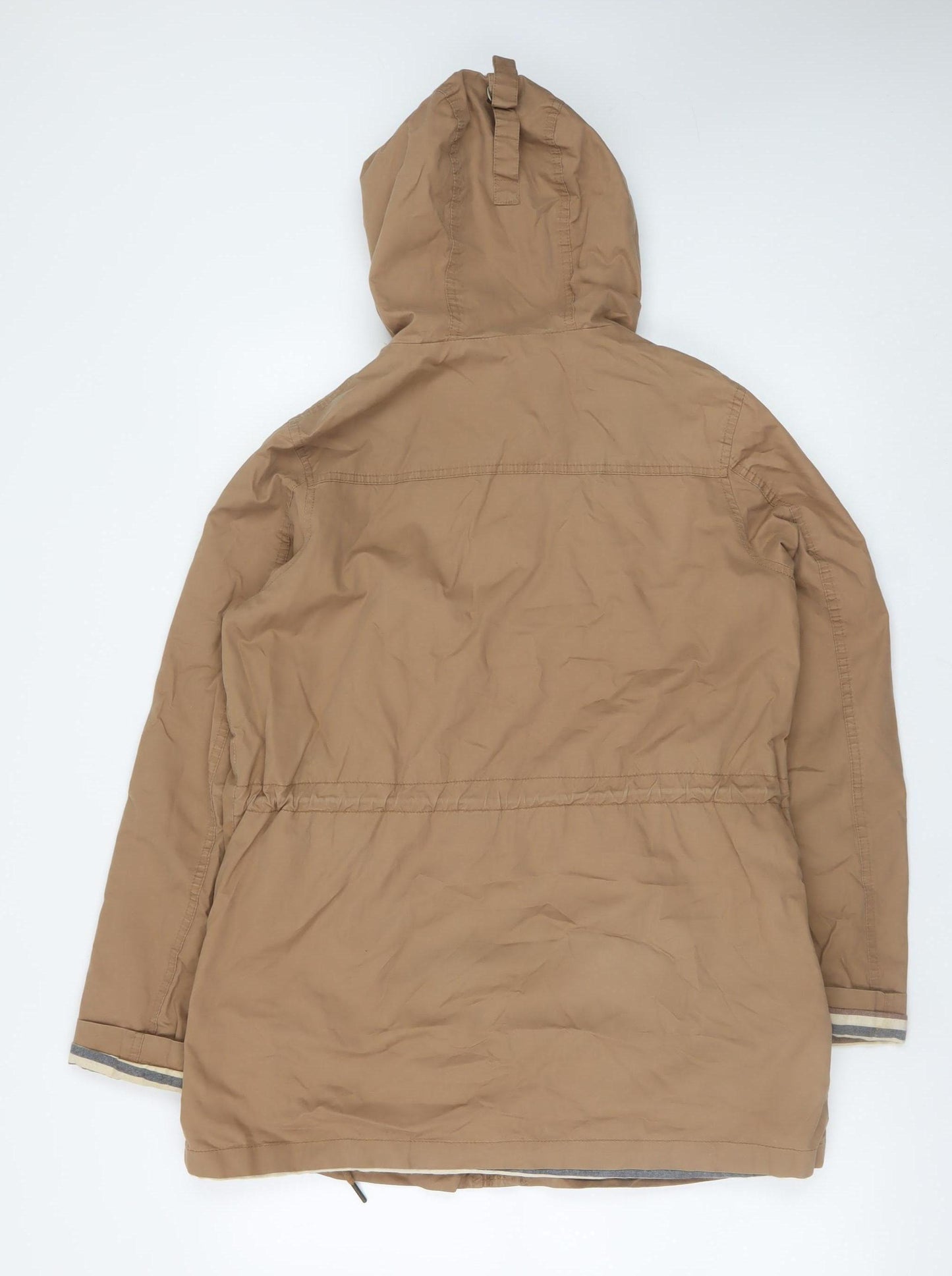 Fat Face Womens Beige Hooded Parka Coat Size 10 Cotton Mid-Length