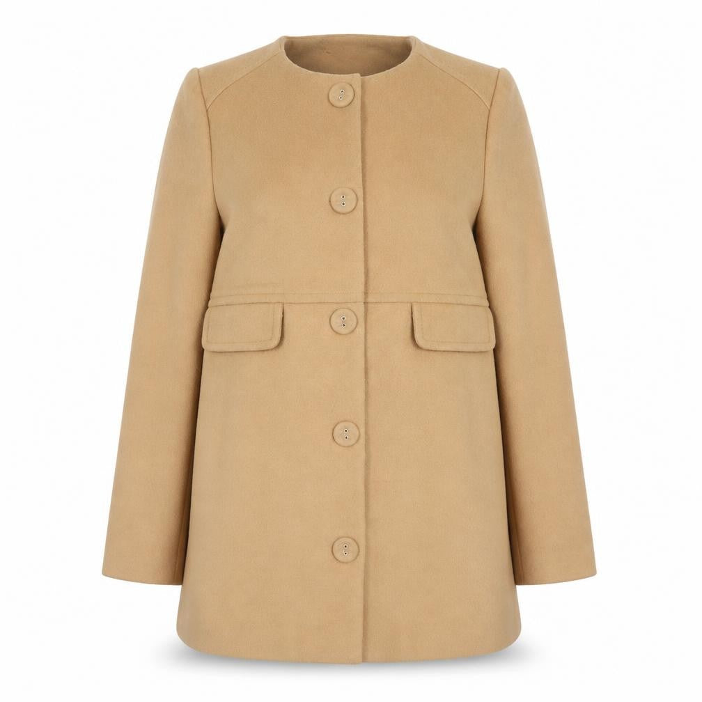 Front view of Marks & Spencer Women’s Beige Wool Blend Mid-Length Coat, size UK 14
