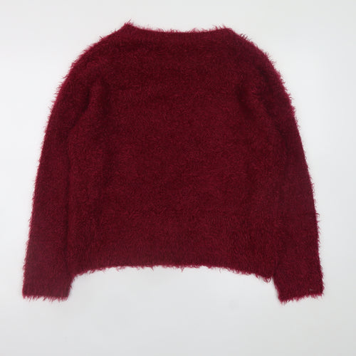 F&F Womens Red Sequin Bow Fluffy Pullover Jumper Size 14