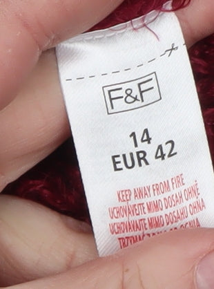 F&F Womens Red Sequin Bow Fluffy Pullover Jumper Size 14